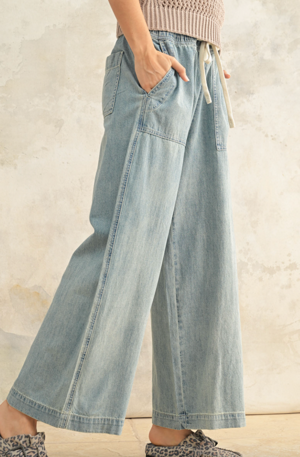 Elastic Band Denim Pants
