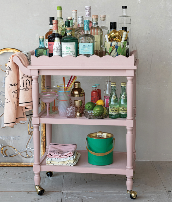 Wood 3-Tier Bar Cart on Casters