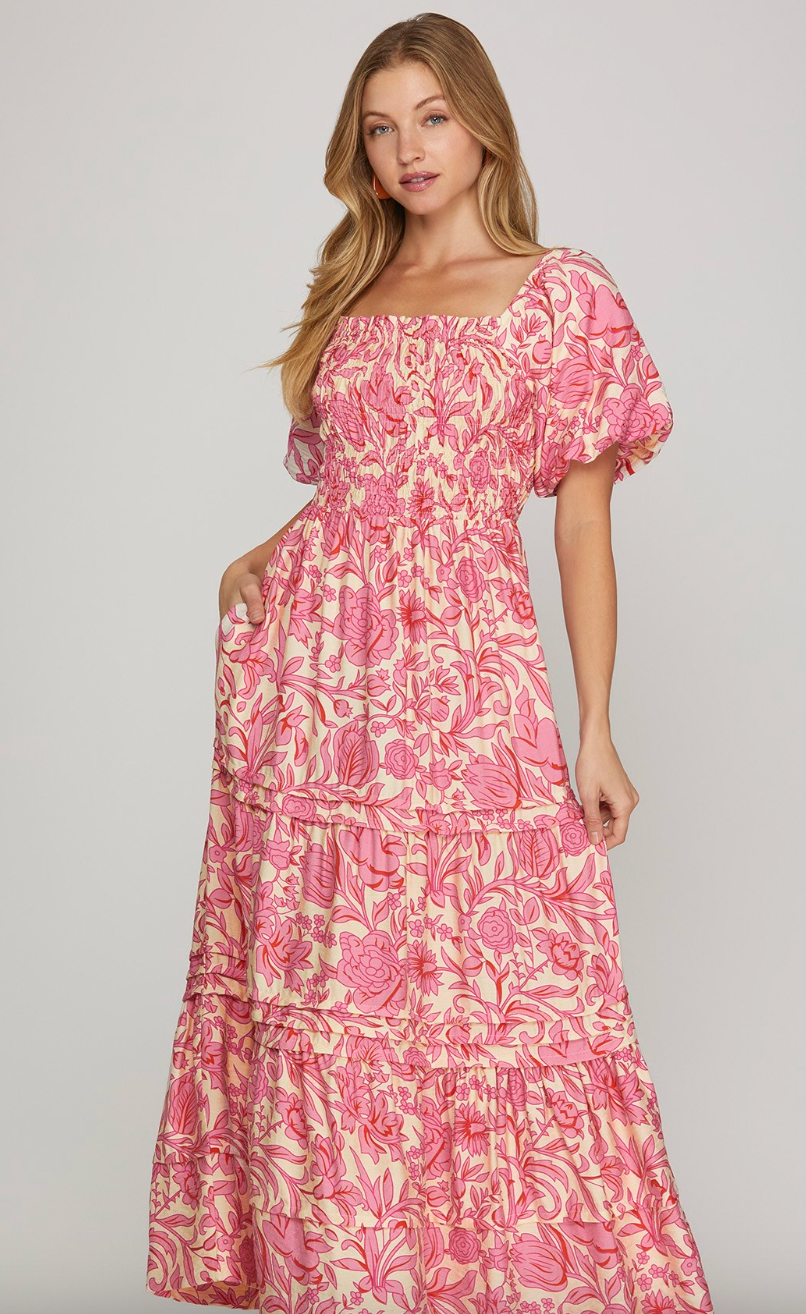 Pink Tiered Floral Dress