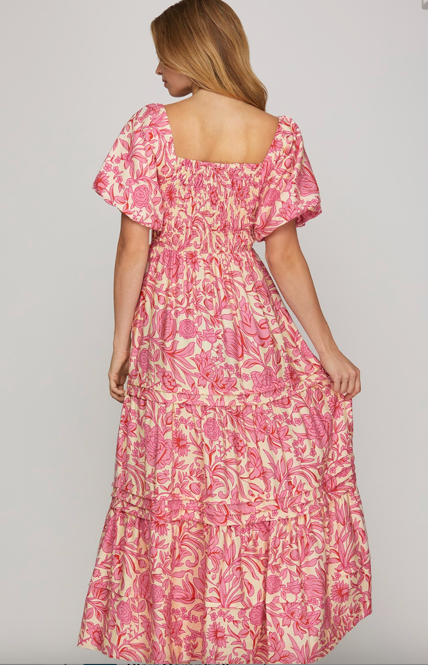 Pink Tiered Floral Dress
