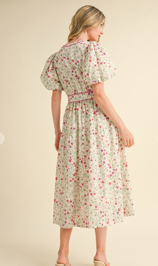 Emmy Floral Lace Trim Dress