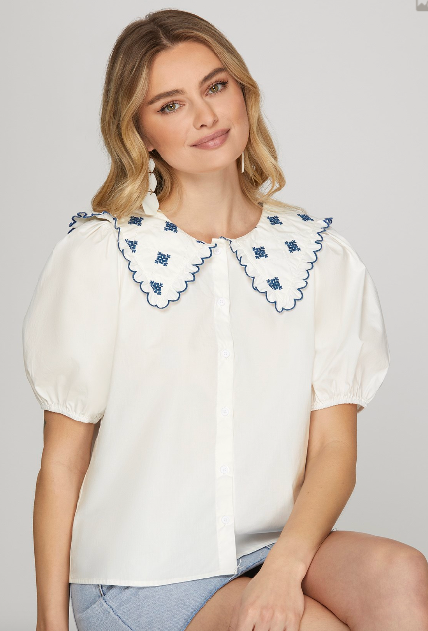 Embroidered Peter Pan Collar Blouse