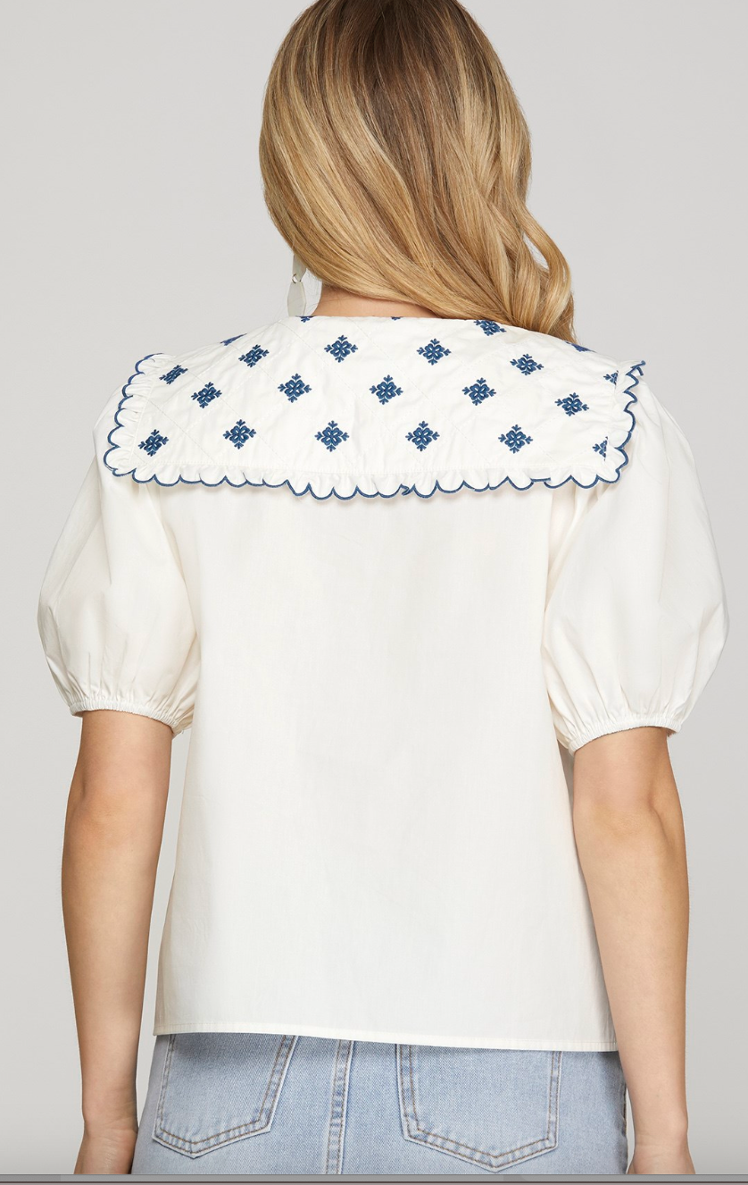 Embroidered Peter Pan Collar Blouse