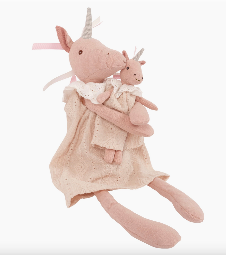 Mom and Baby Unicorn Linen Dolls