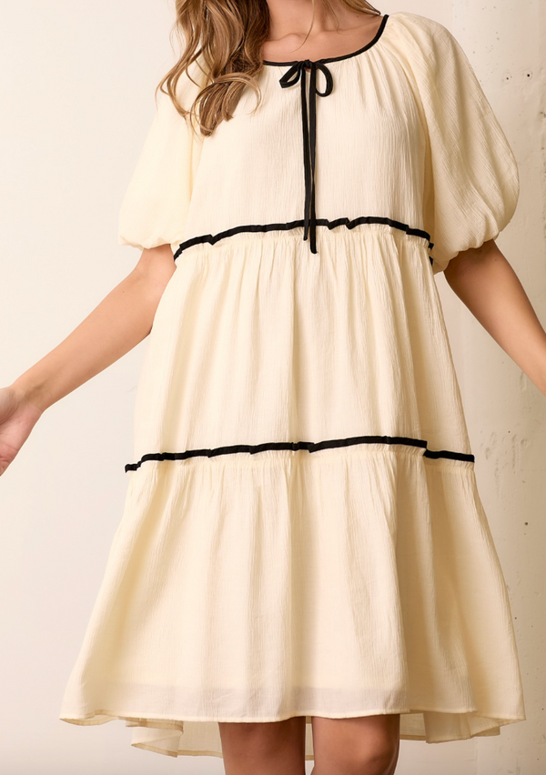 Contrast Binding Ruffled Dress