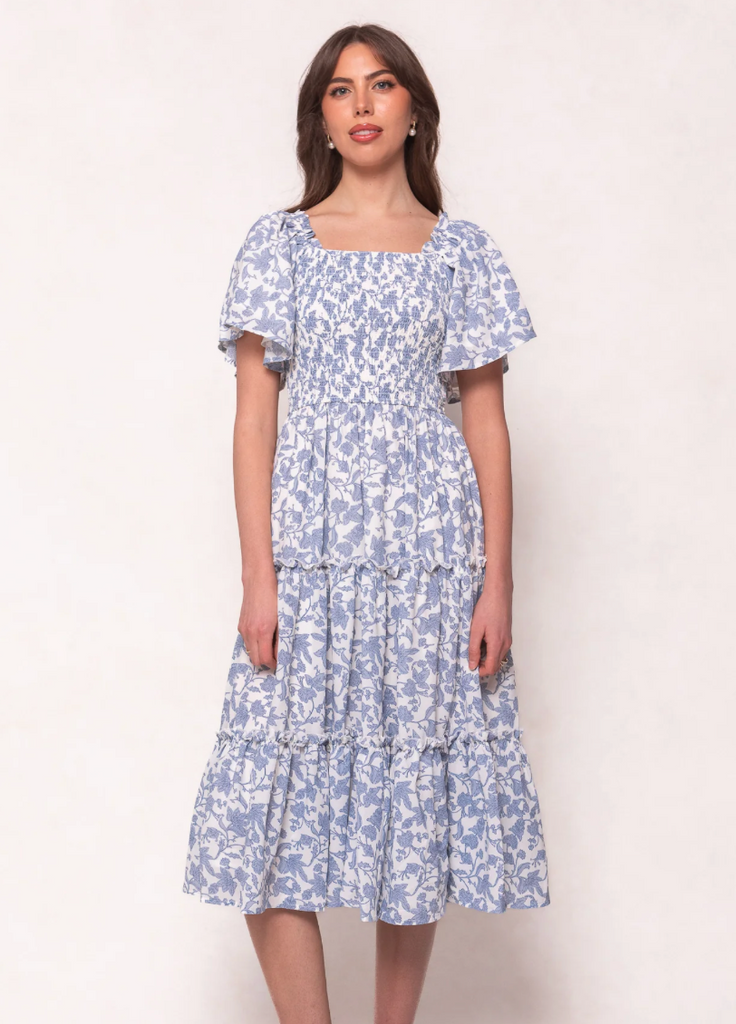Ophelia Dress in Bue Floral Toile