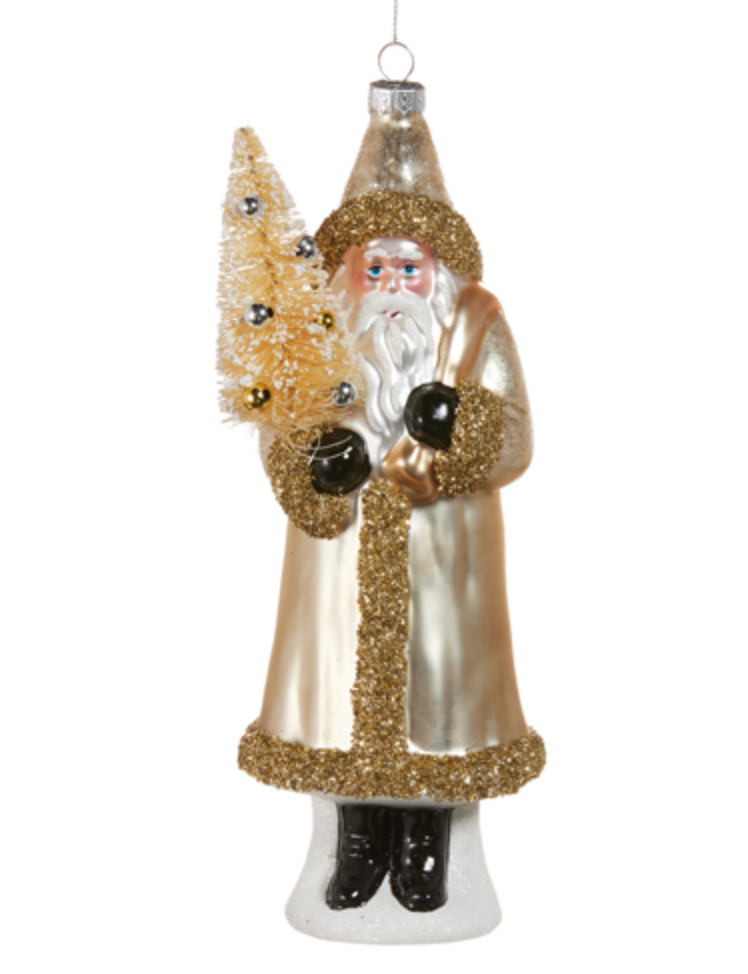 Glass Glitter Santa Ornament