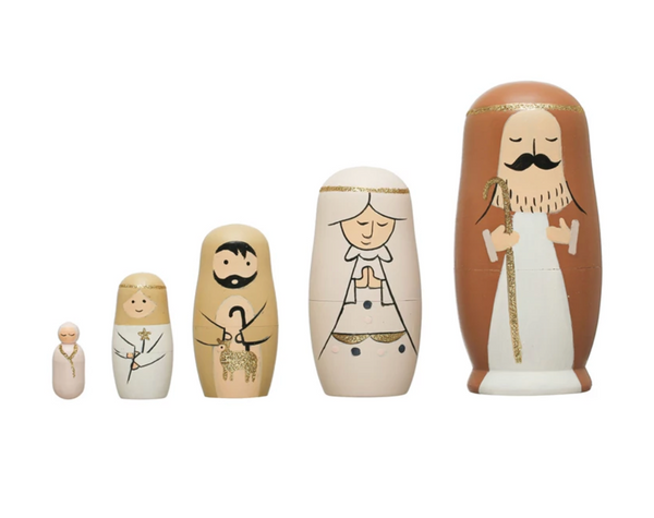 Hand Painted Wood Nativity Nesting Dolls