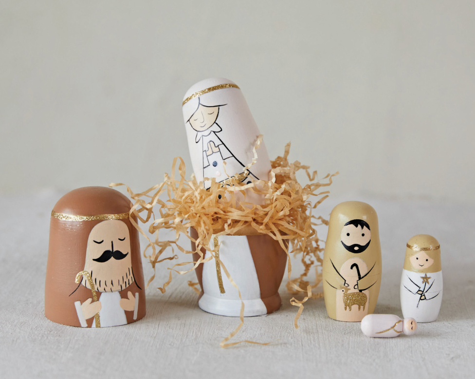 Hand Painted Wood Nativity Nesting Dolls