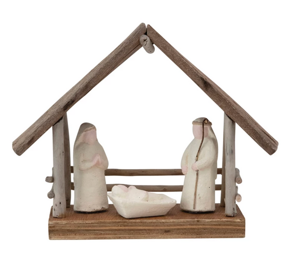 Handmade Driftwood and Paper Mache Nativity