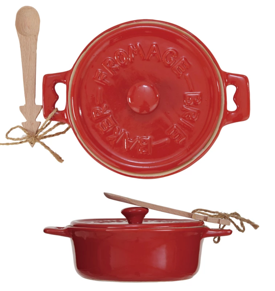 Red Stoneware Brie Baker