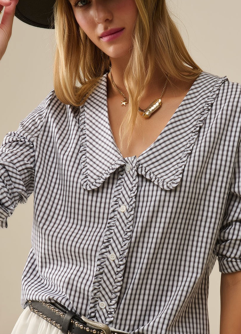 Gingham Peter Pan Collar Blouse