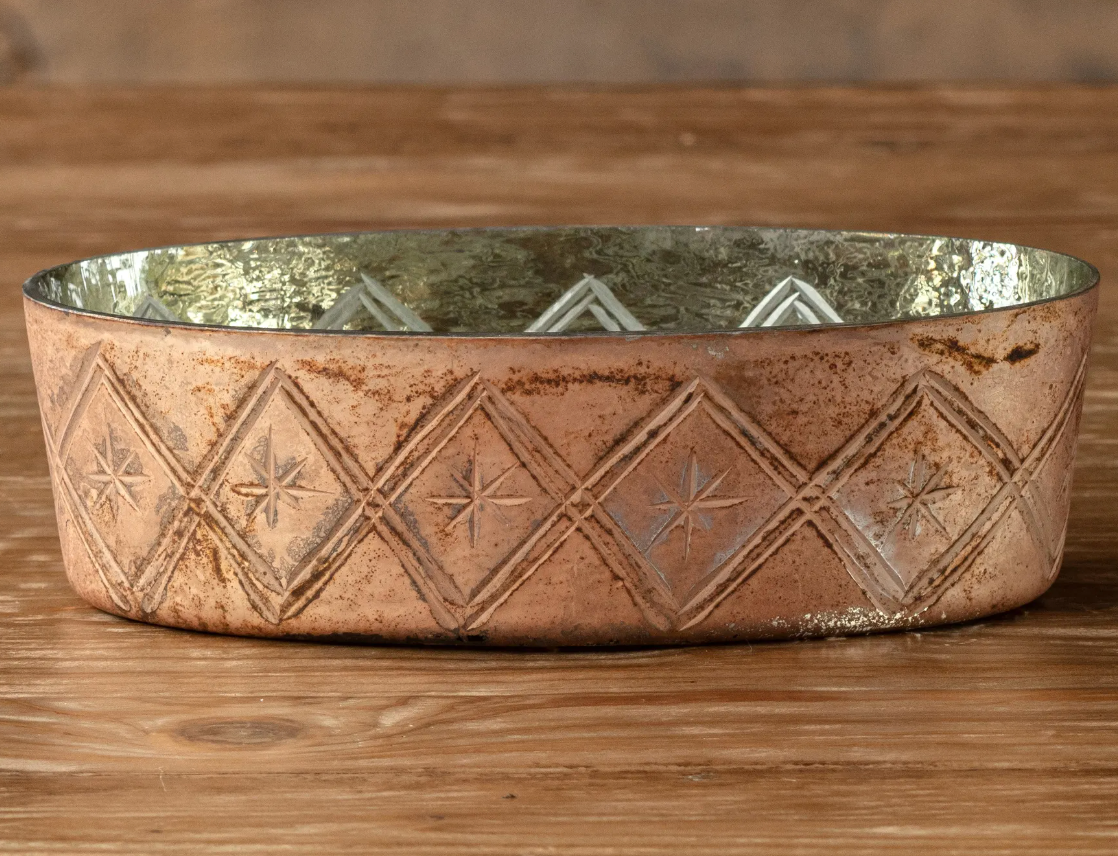 Antique Copper Etched Oval Vanity Tray