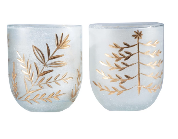 Hand Painted Etched Glass Votive Holder