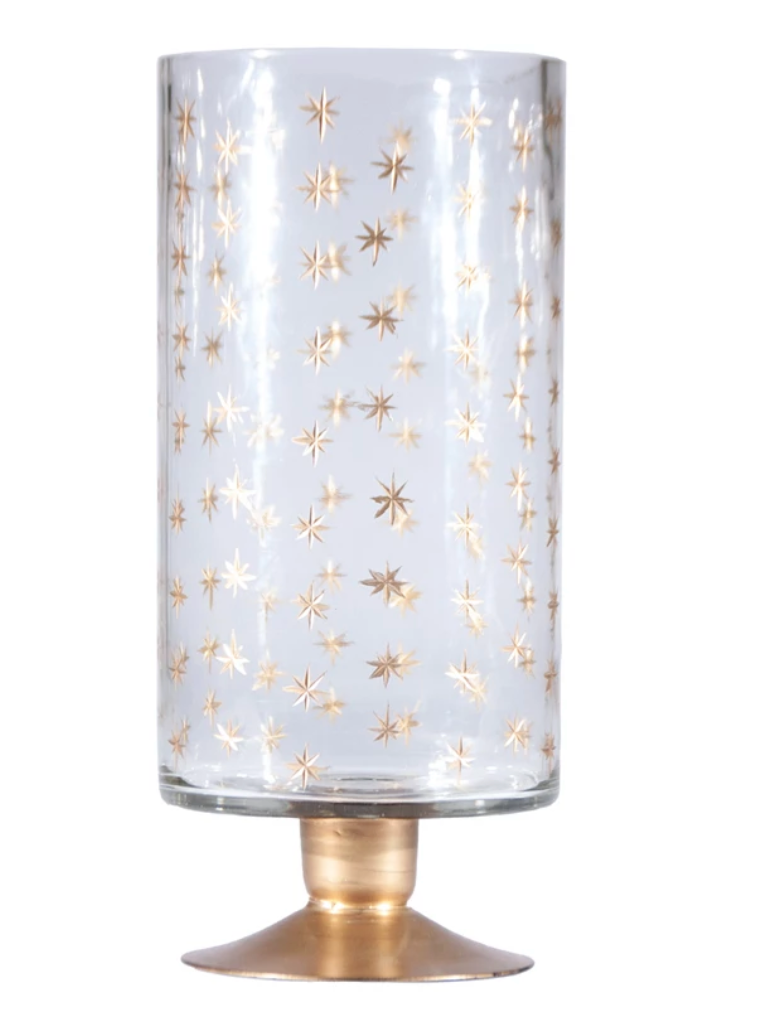 Starburst Etched Glass Footed Hurricane