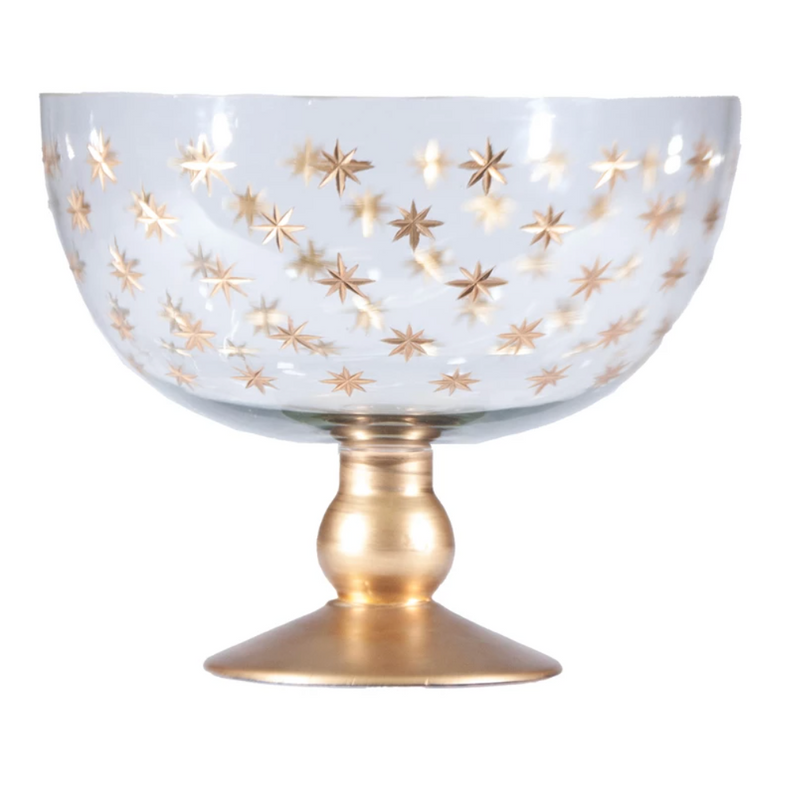 Etched Glass Footed Bow with Starburst