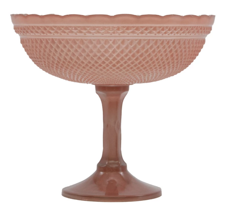 Pink Pressed Glass Scalloped Footed Bowl