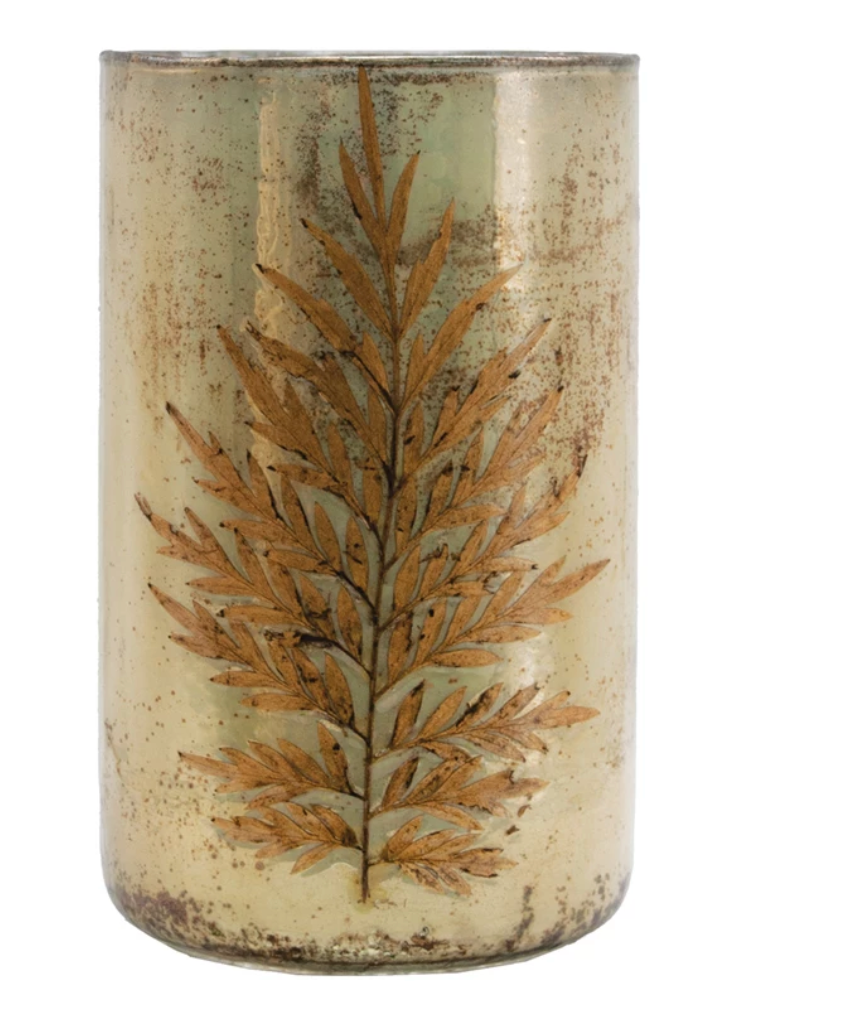 Embedded Silver Oak Mercury Glass Vase