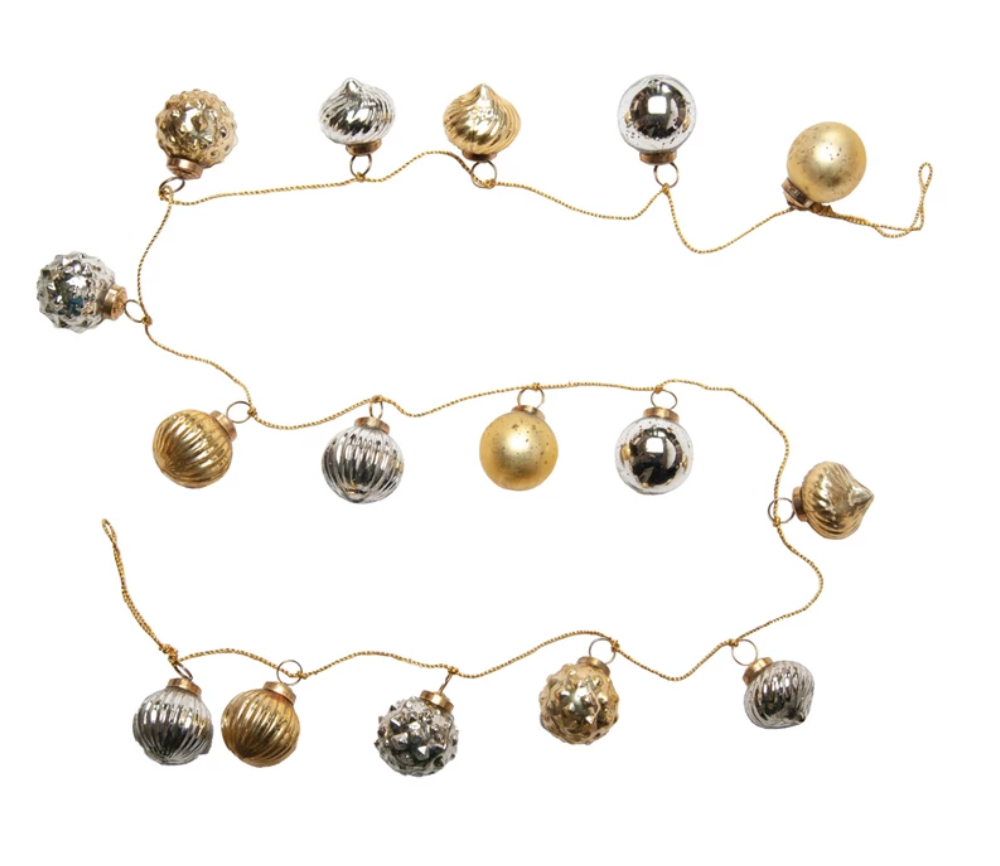 Mercury Glass Ornament Garland- Gold