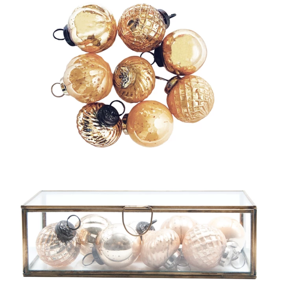 Embossed Mercury Glass Ornaments in Display Box