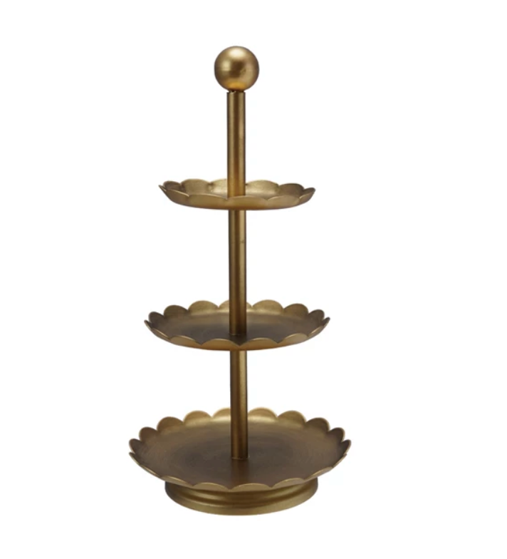 Scalloped Metal 3-Tier Tray