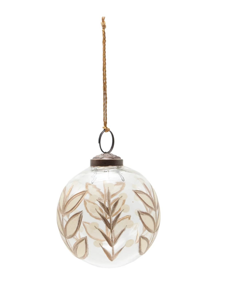 Botanical Etched Glass Ball Ornament