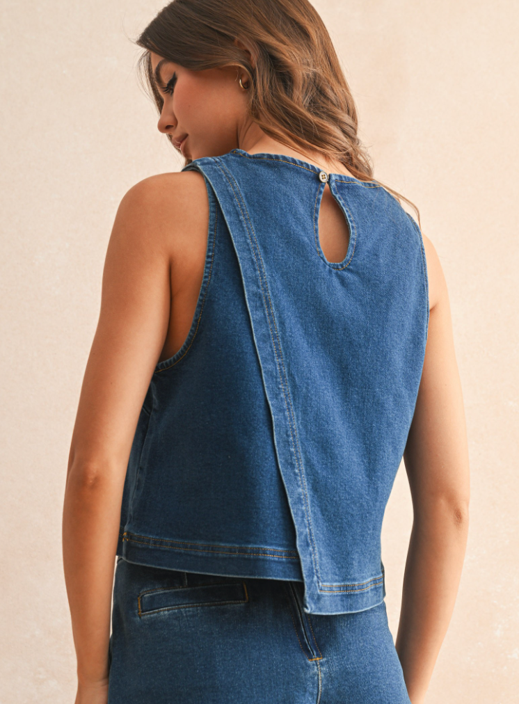 Asymmetrical Cut Denim Tank