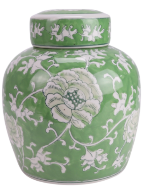 Green and White Ginger Jar