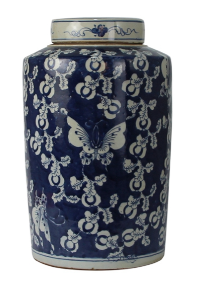 Blue and White Butterfly Jar