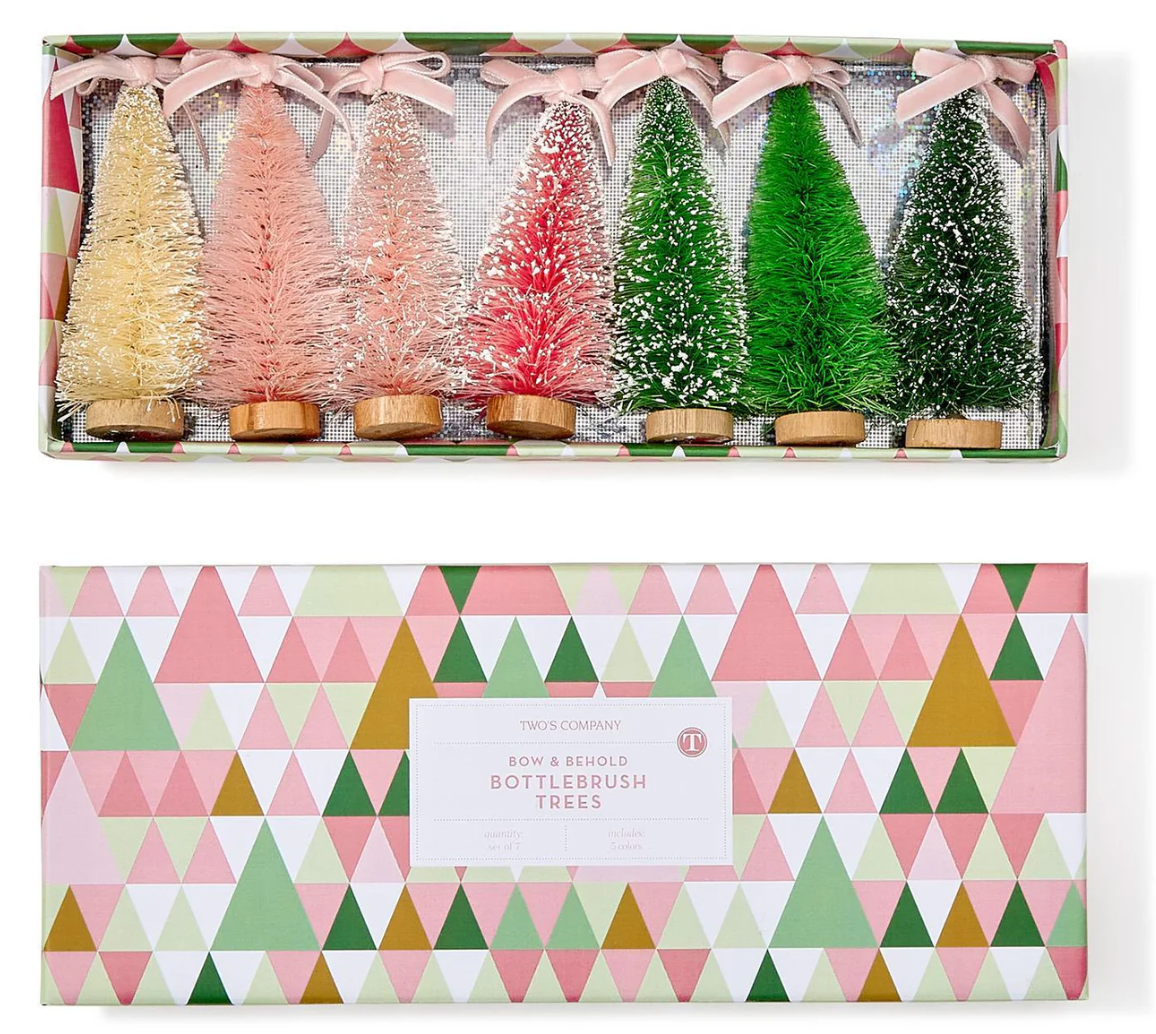 Bottlebrush Trees with Bow in Gift Box