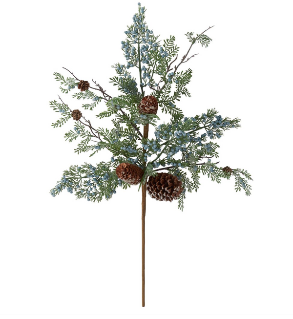 Mixed Green Pinecone and Berry Stem