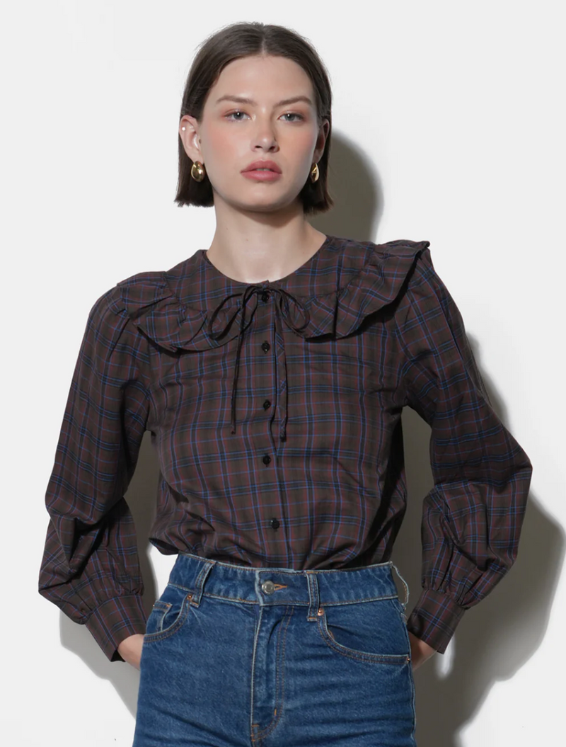 Krista Peter Pan Collar Plaid Blouse