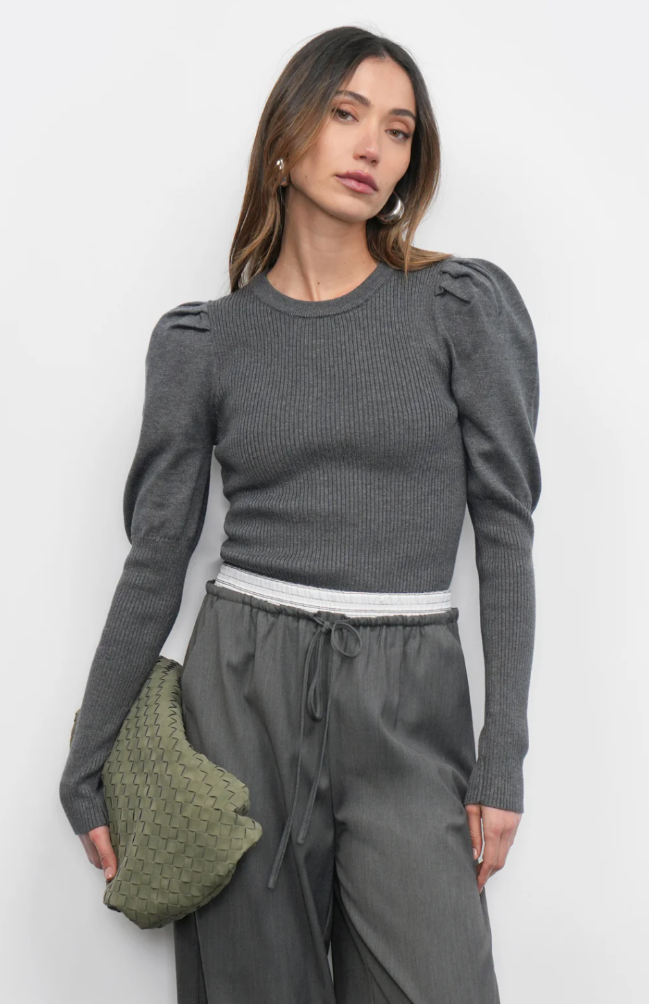 Renoa Puff Sleeve Ribbed Knit Top