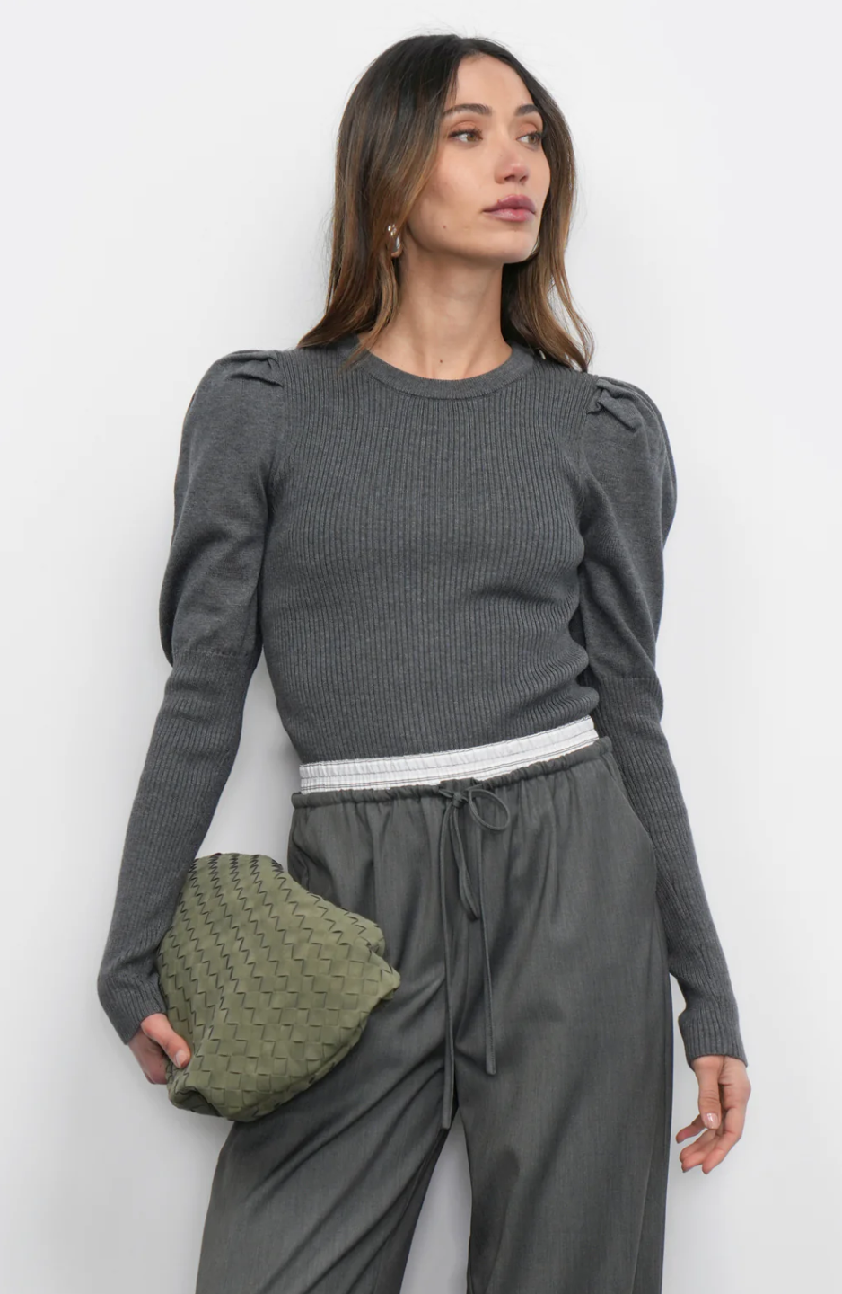 Renoa Puff Sleeve Ribbed Knit Top