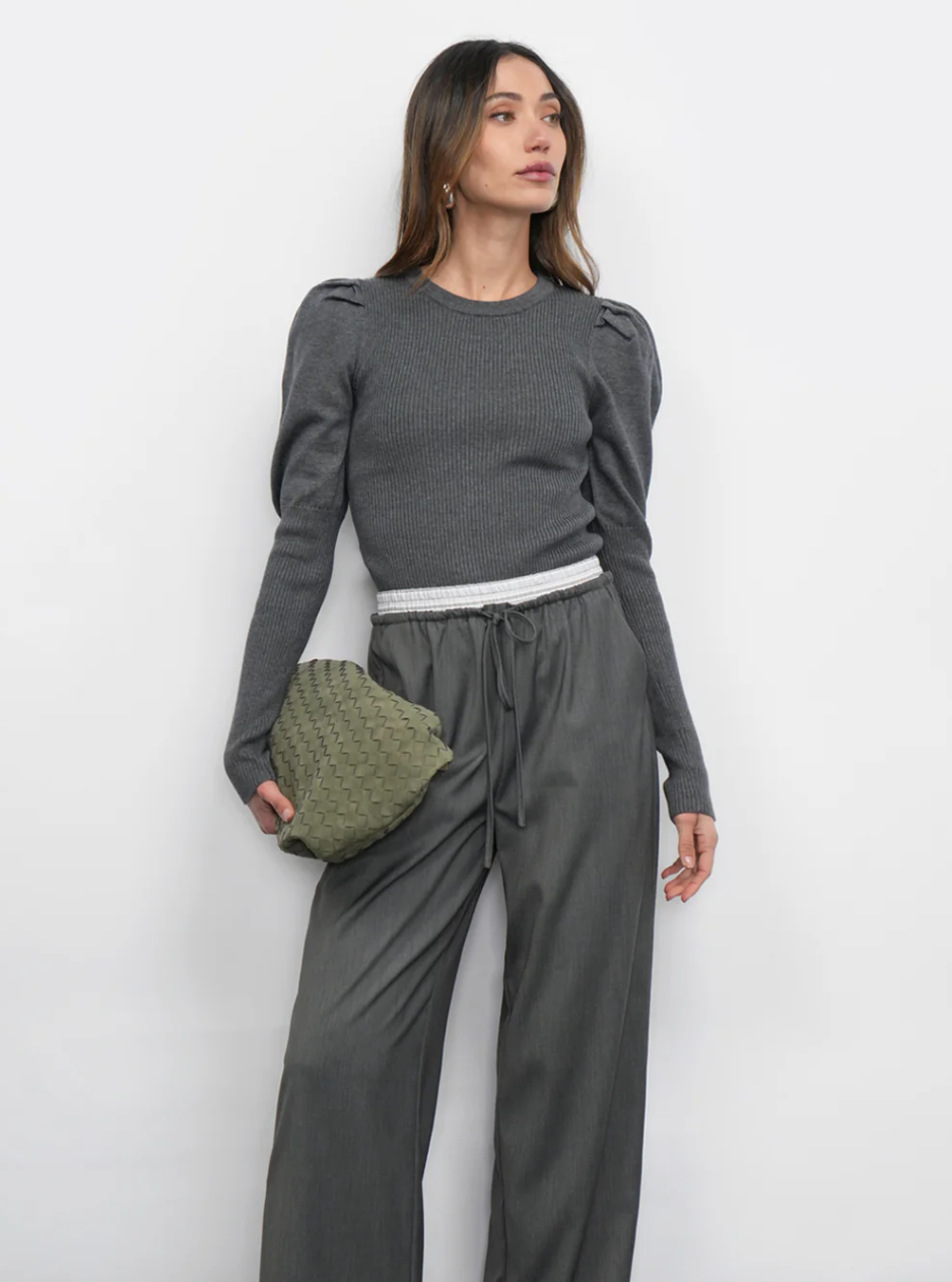 Renoa Puff Sleeve Ribbed Knit Top