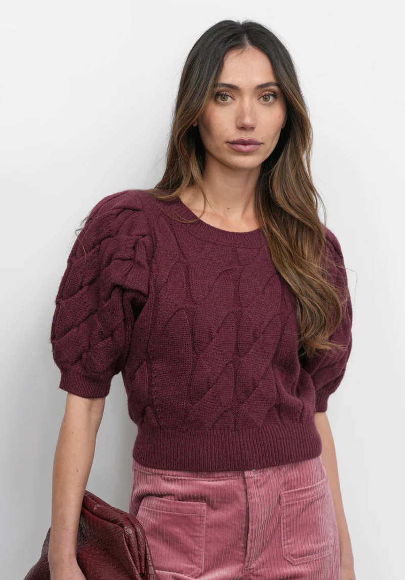 Hallie Cable Knit Puff Sleeve Sweater Top
