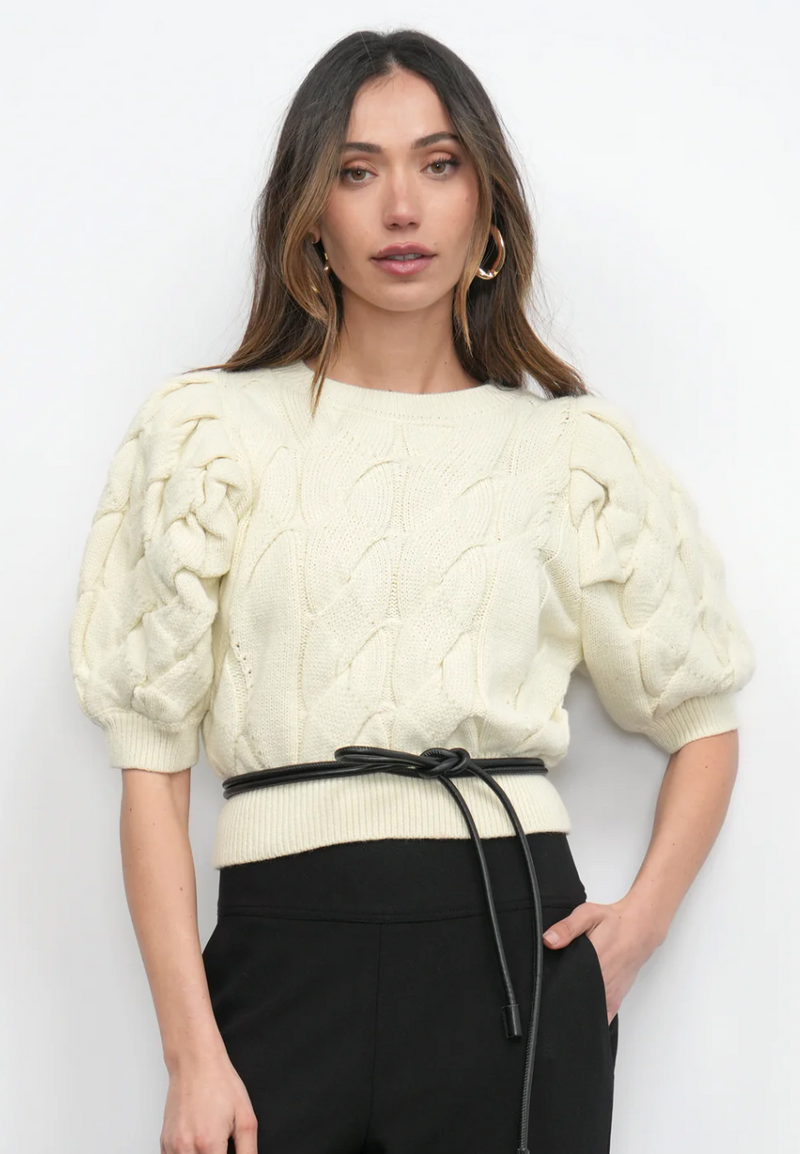 Hallie Cable Knit Puff Sleeve Sweater Top