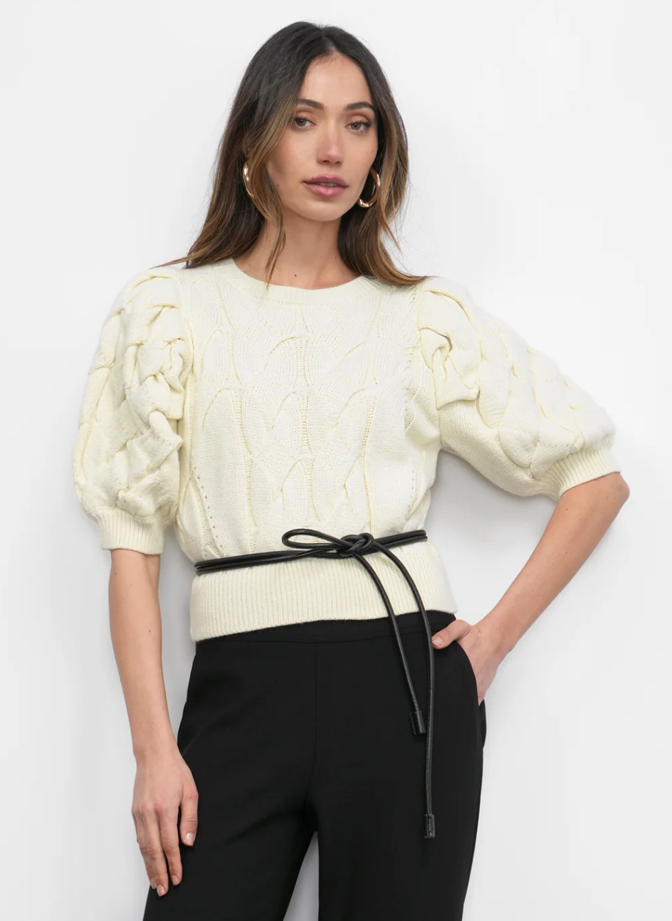 Hallie Cable Knit Puff Sleeve Sweater Top