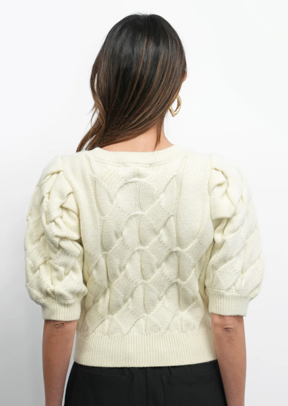 Hallie Cable Knit Puff Sleeve Sweater Top