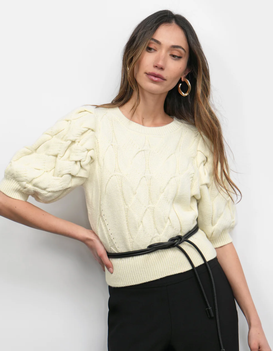 Hallie Cable Knit Puff Sleeve Sweater Top