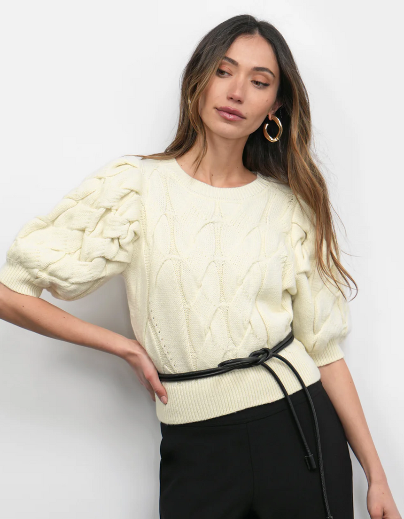 Hallie Cable Knit Puff Sleeve Sweater Top