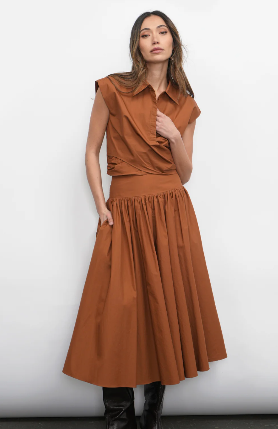 Etienne Smocked Waist Gathered Midi Skirt