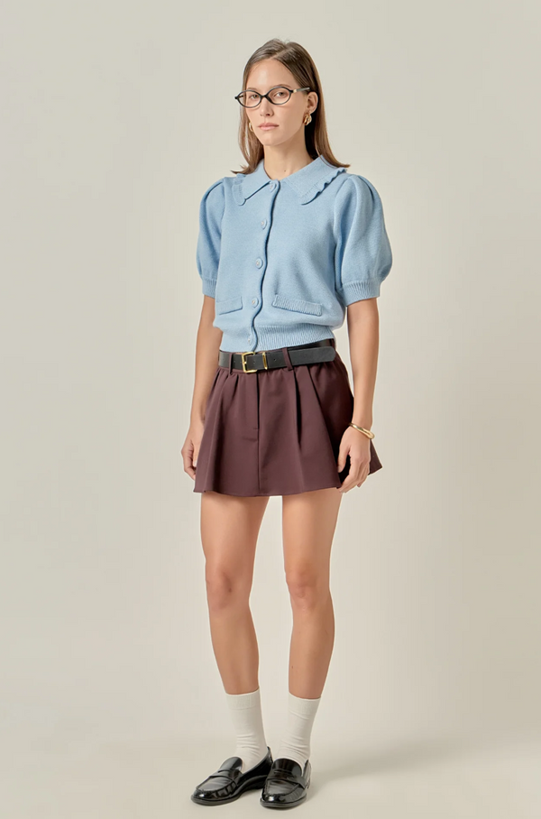 Ruffled Collar Knit Cardigan