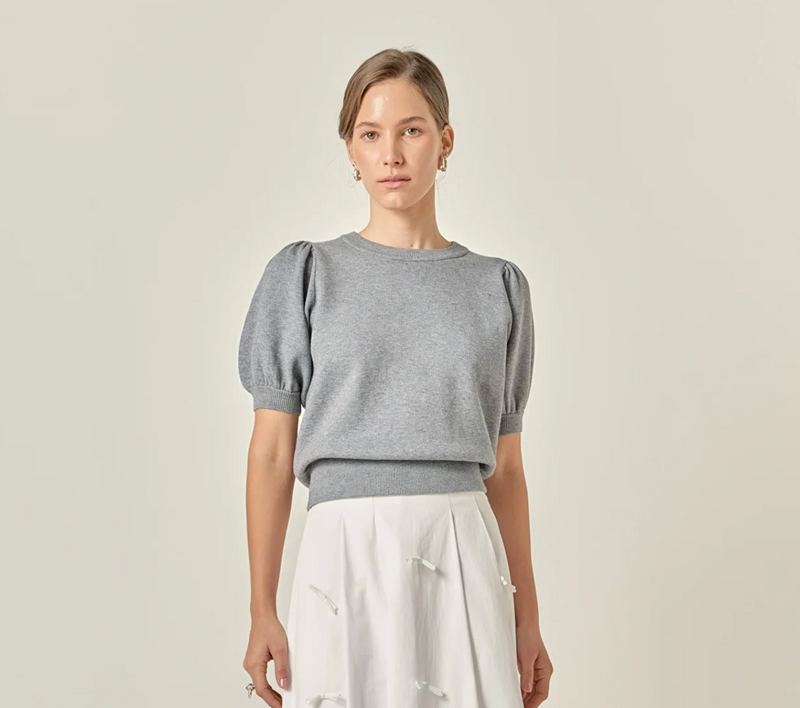 Short Puff Sleeve Knit Top
