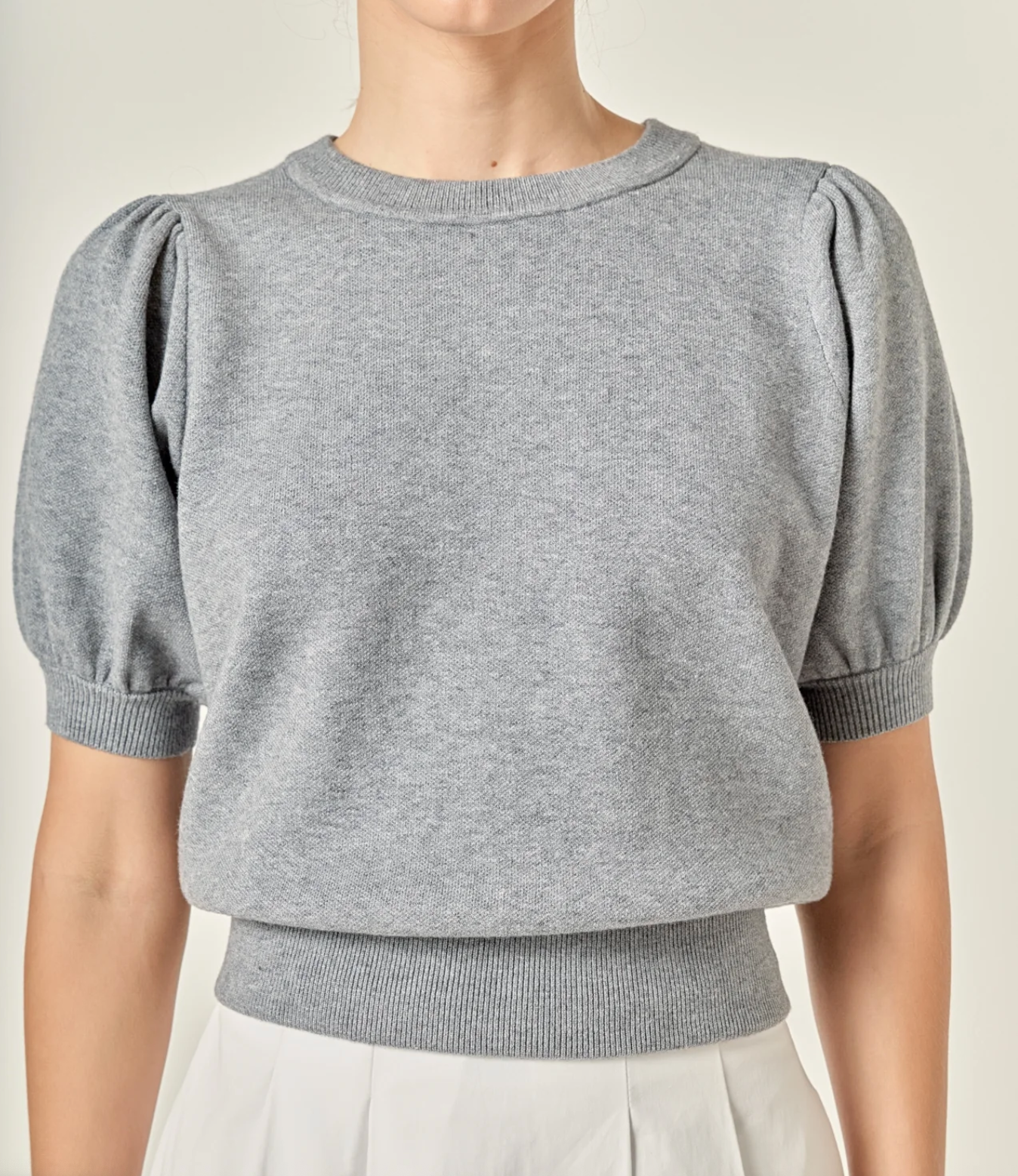 Short Puff Sleeve Knit Top