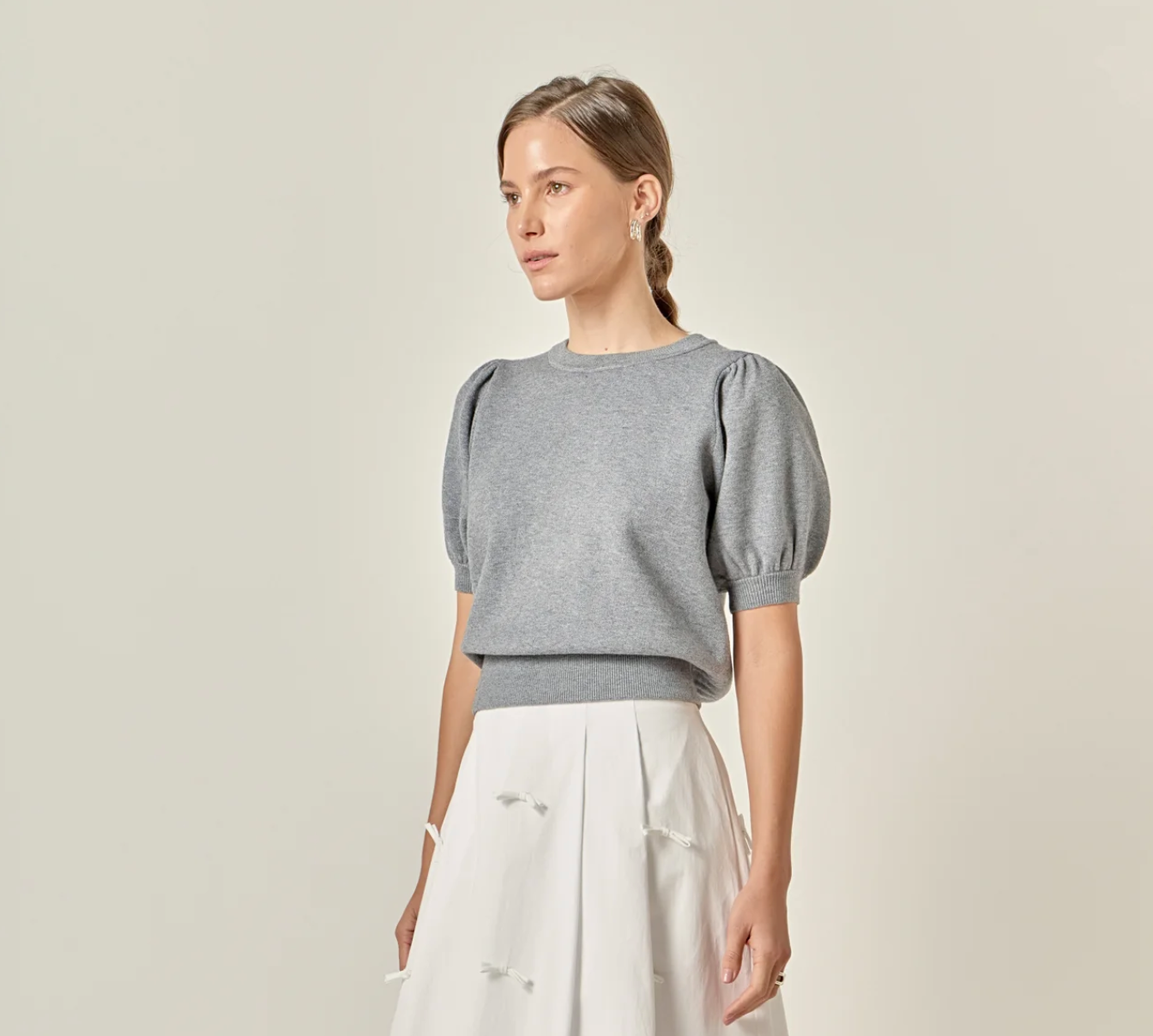 Short Puff Sleeve Knit Top