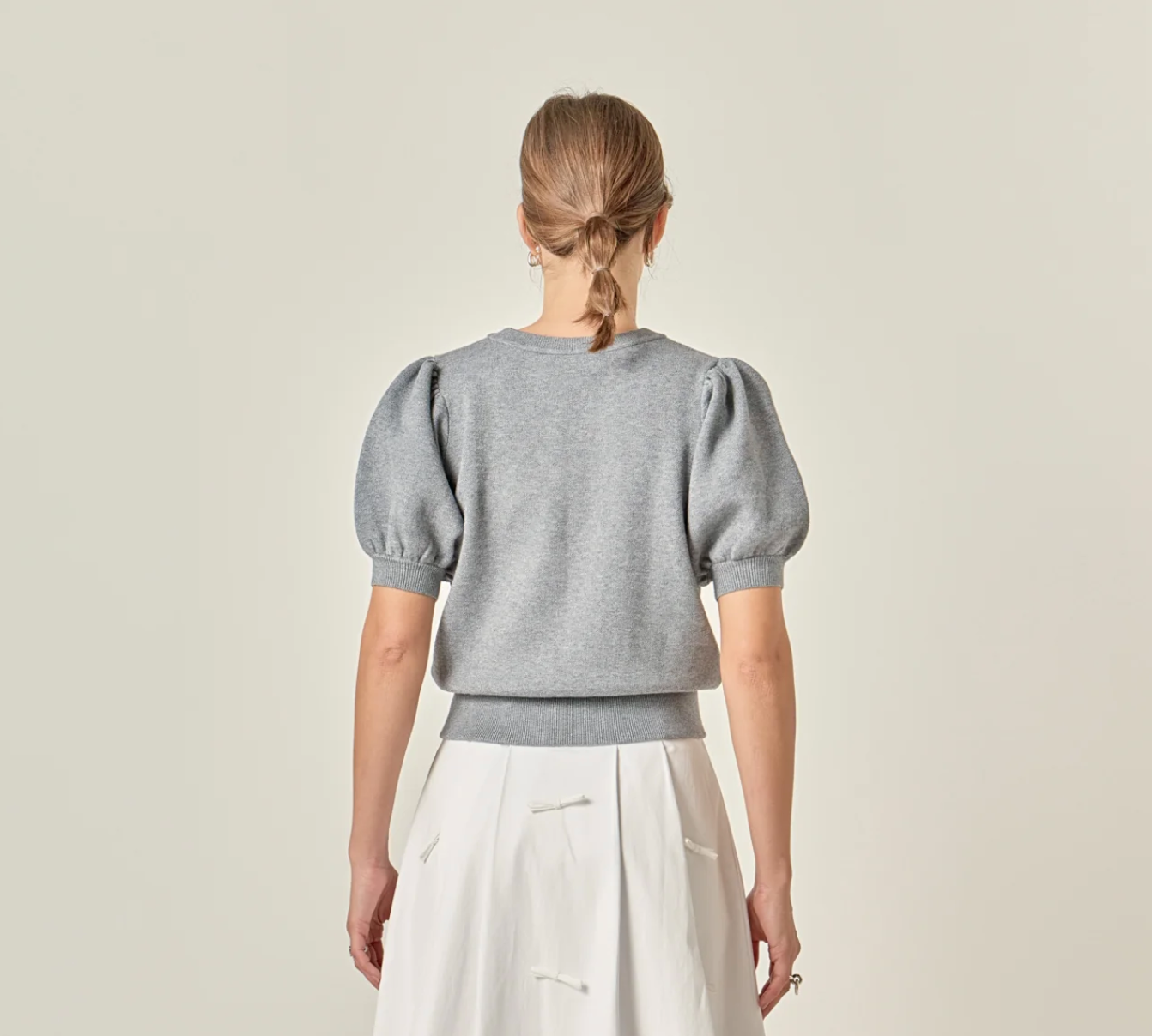 Short Puff Sleeve Knit Top