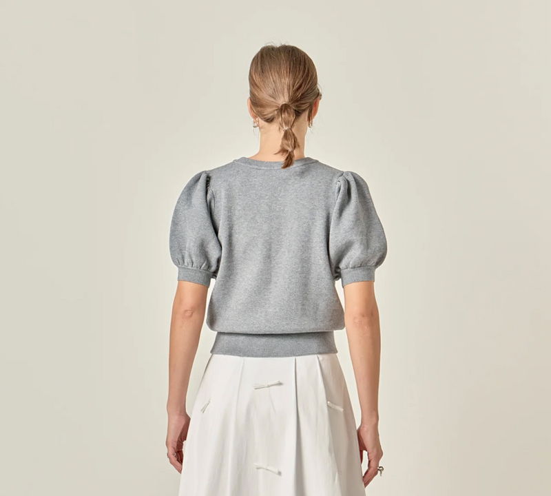 Short Puff Sleeve Knit Top