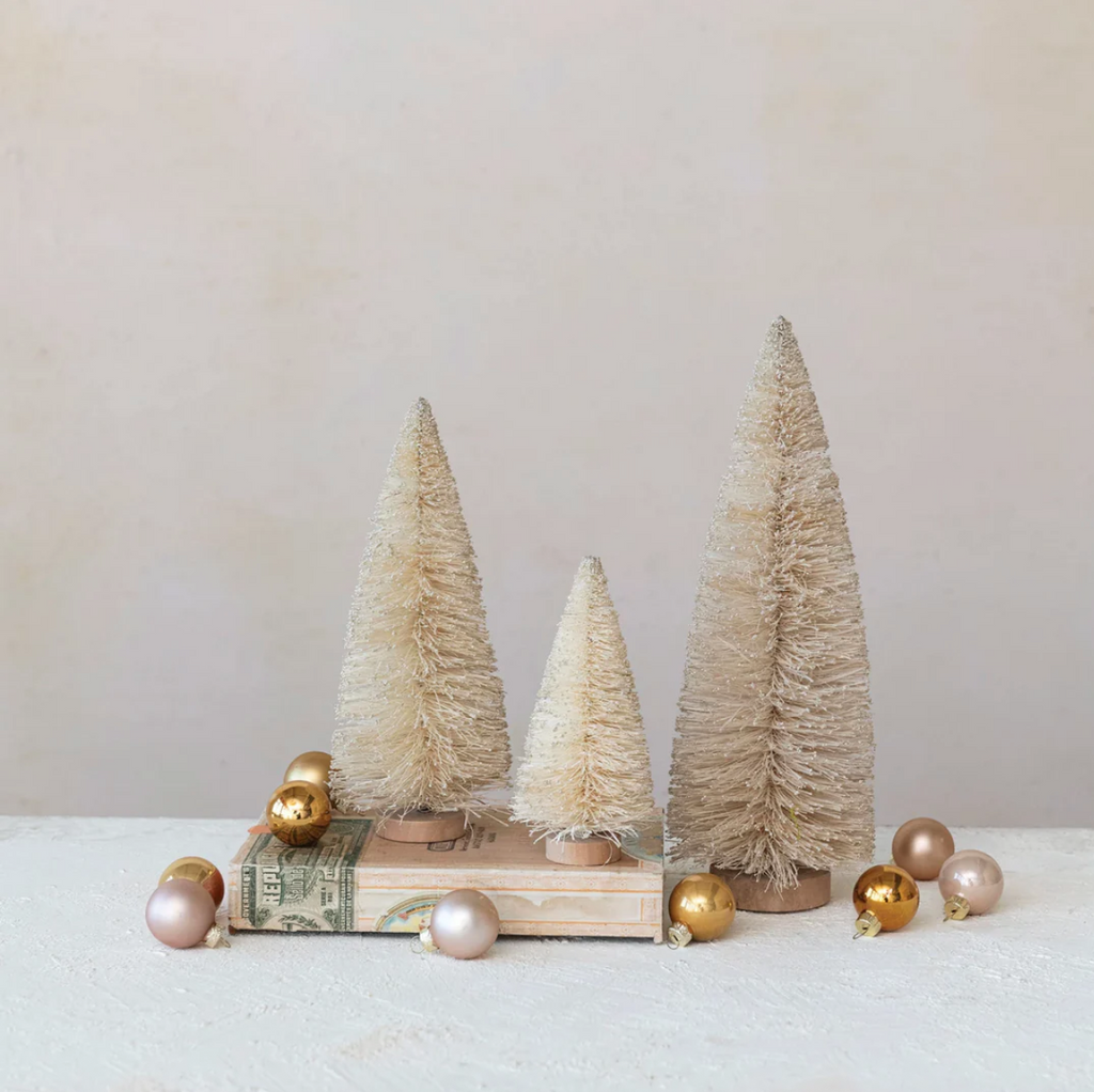 Sisal Bottle Brush Trees with Silver Glitter