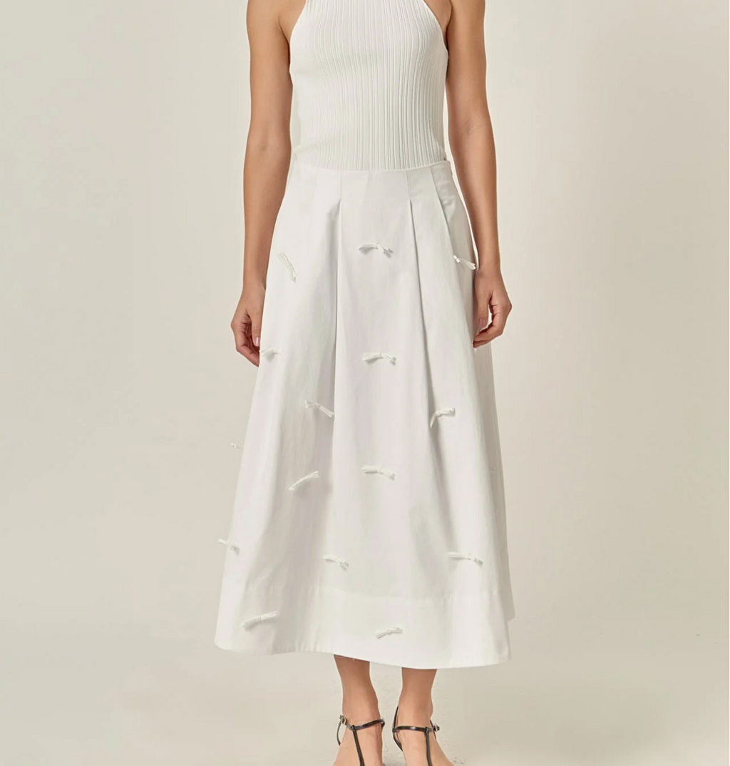 Bow Detailed Poplin Midi Skirt